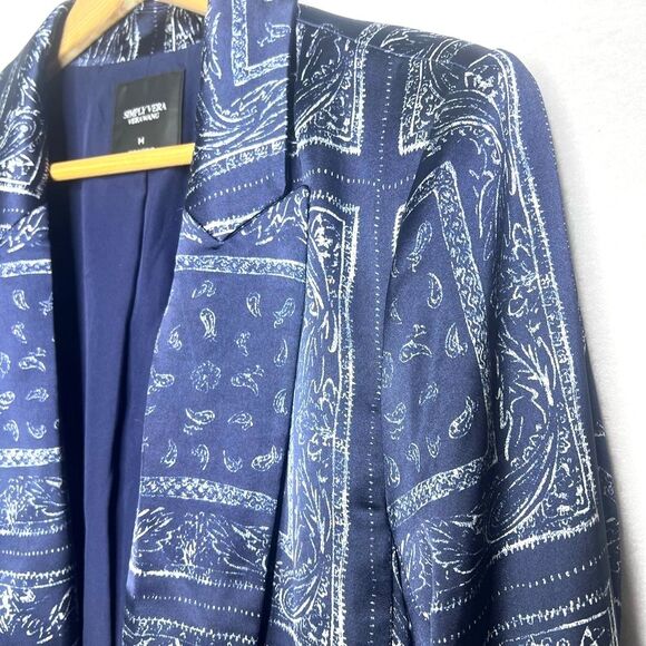 Simply Vera Wang Women's Navy Silky Satin Paisley Bandanna Handkerchief Blazer M - Picture 7 of 10